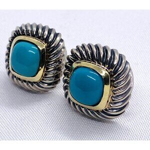 David Yurman Albion Sterling Silver Turquoise Earrings Stud 925 14k